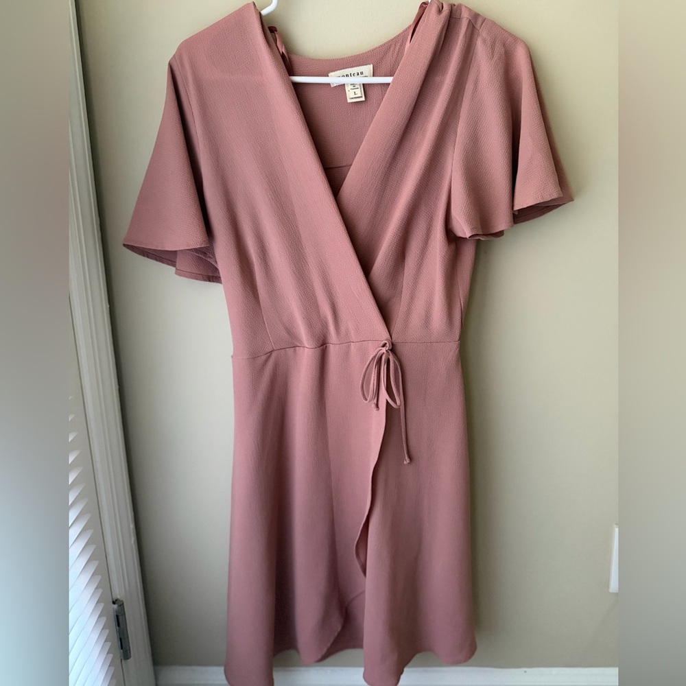 Monteau Mauve Wrap Midi Dress with Flutter Sleeves